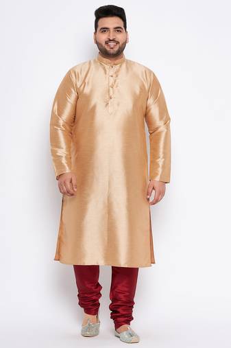 Men's rose gold silk blend kurta pyjama set