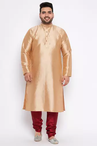 Men's rose gold silk blend kurta pyjama set