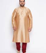 Men's rose gold silk blend kurta pyjama set
