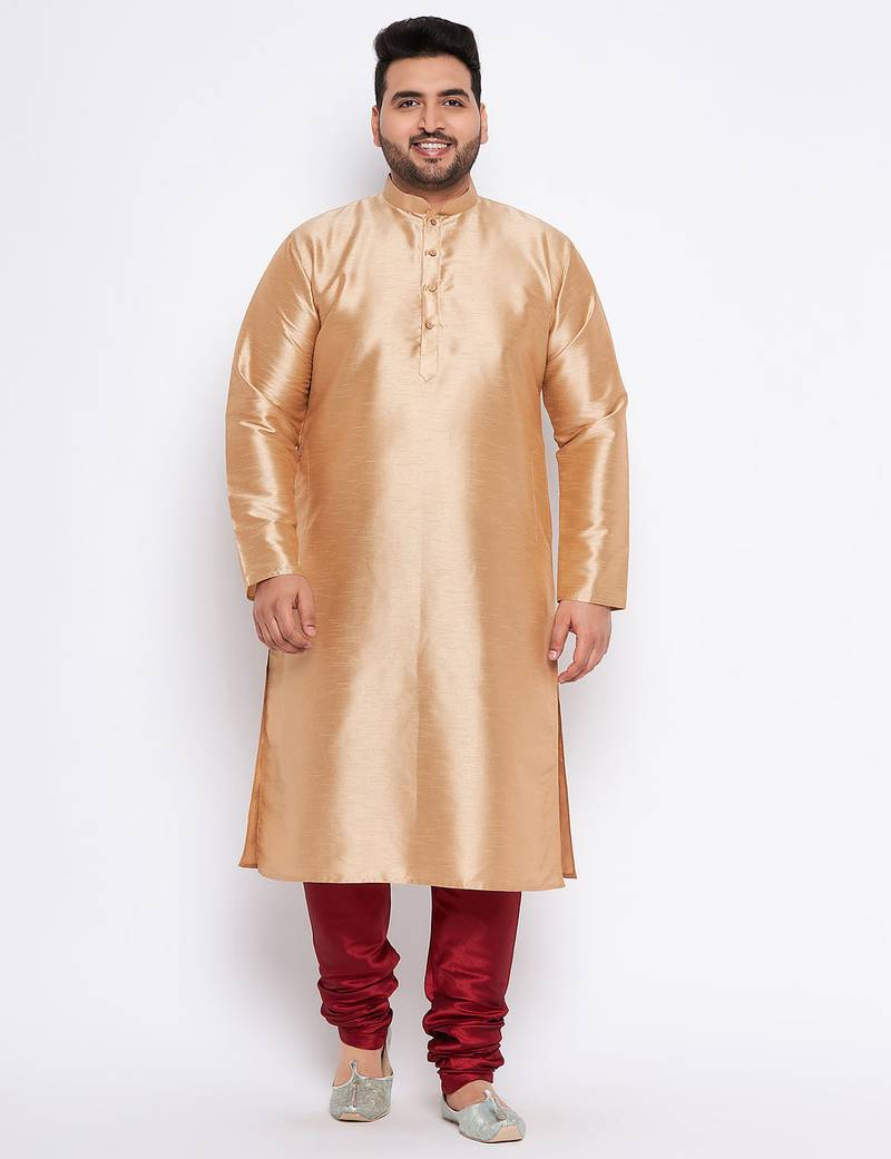 Men's rose gold silk blend kurta pyjama set