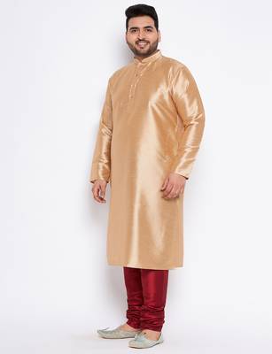 Men's rose gold silk blend kurta pyjama set 2