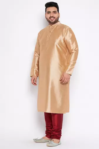 Men's rose gold silk blend kurta pyjama set
