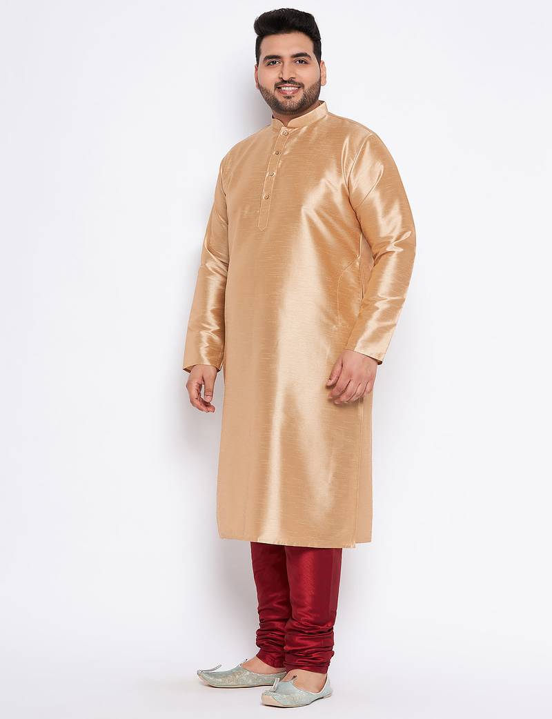 Men's rose gold silk blend kurta pyjama set