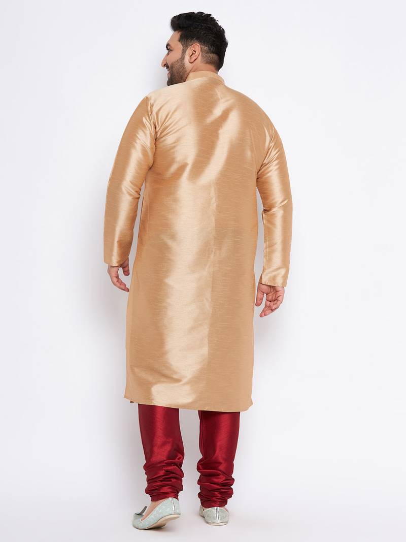Men's rose gold silk blend kurta pyjama set