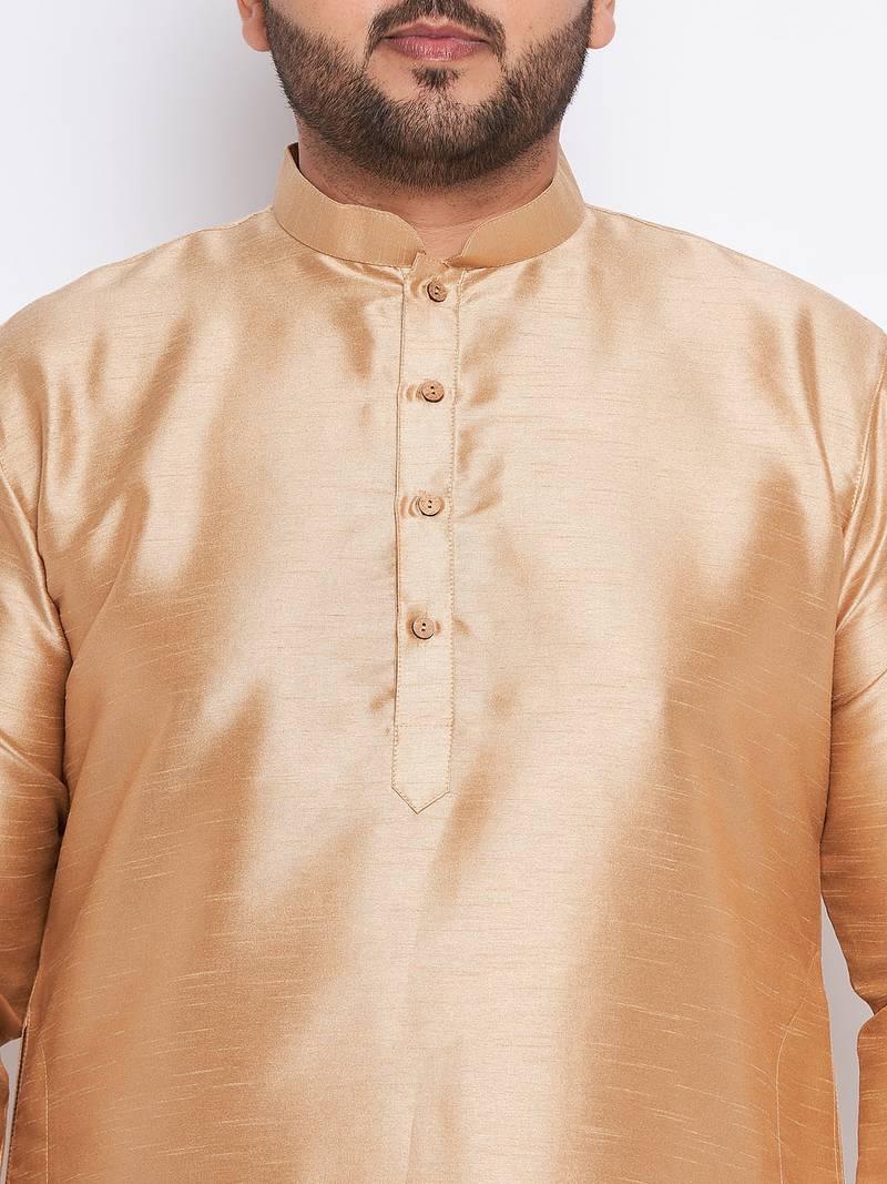Men's rose gold silk blend kurta pyjama set
