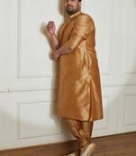 Men's rose gold silk blend kurta pyjama set