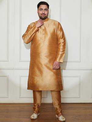 Men's rose gold silk blend kurta pyjama set 2