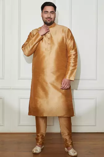 Men's rose gold silk blend kurta pyjama set