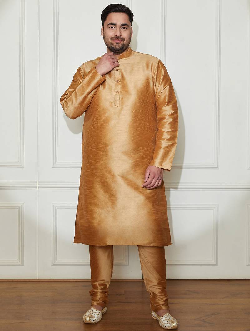 Men's rose gold silk blend kurta pyjama set