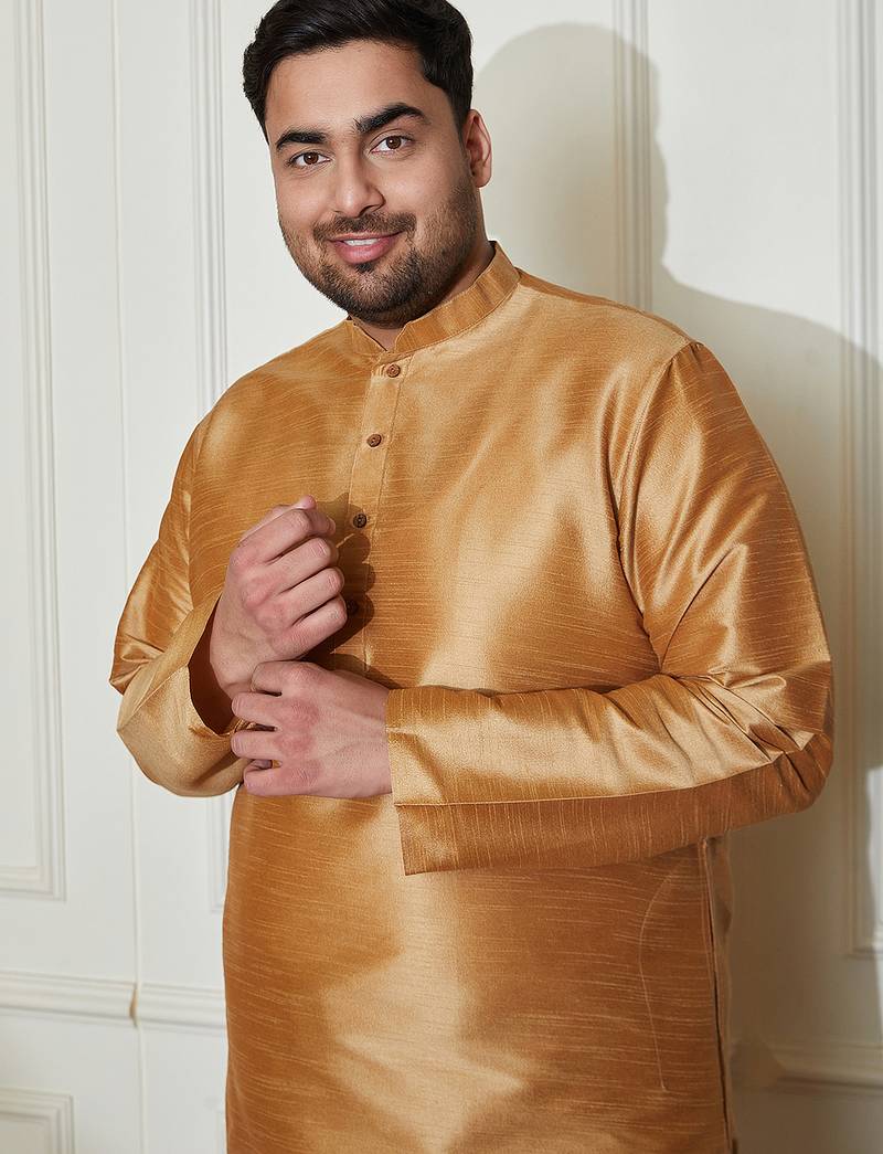 Men's rose gold silk blend kurta pyjama set