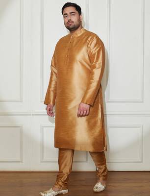 Men's rose gold silk blend kurta pyjama set 4