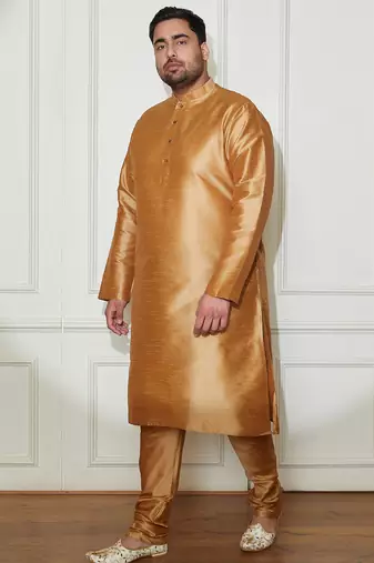 Men's rose gold silk blend kurta pyjama set