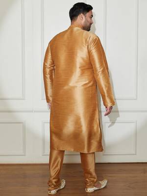 Men's rose gold silk blend kurta pyjama set 5