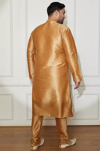 Men's rose gold silk blend kurta pyjama set