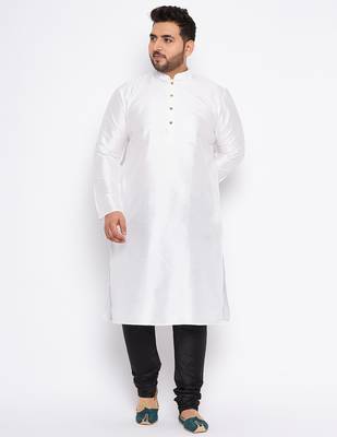 Men's white silk blend kurta pyjama set 1