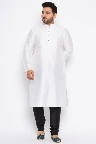 Men's white silk blend kurta pyjama set