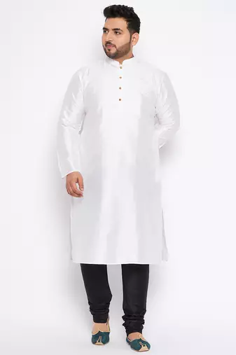 Men's white silk blend kurta pyjama set