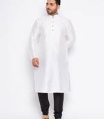 Men's white silk blend kurta pyjama set