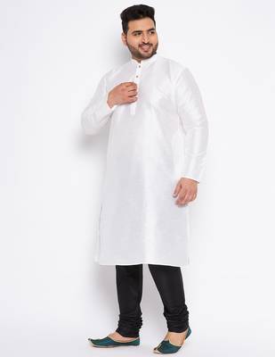 Men's white silk blend kurta pyjama set 2