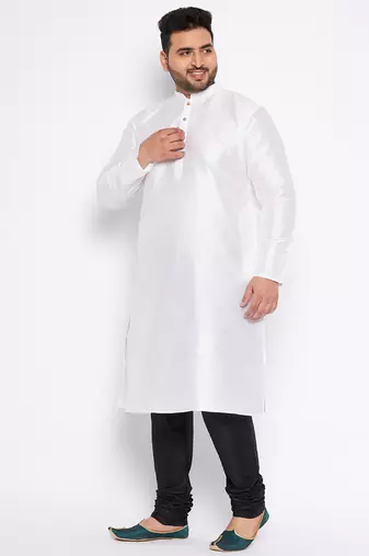 Men's white silk blend kurta pyjama set