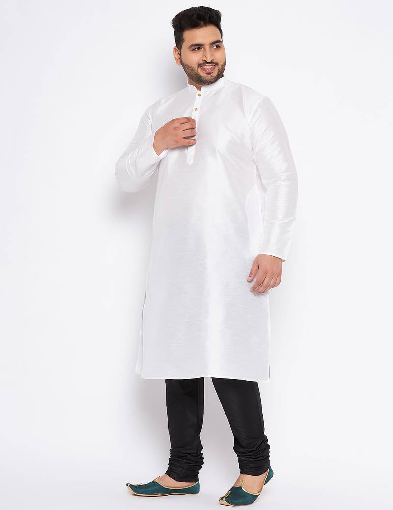 Men's white silk blend kurta pyjama set