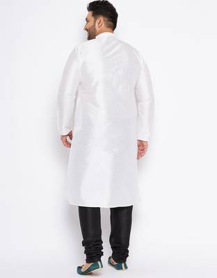 Men's white silk blend kurta pyjama set 3