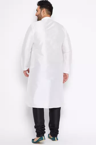 Men's white silk blend kurta pyjama set