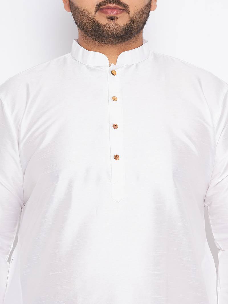 Men's white silk blend kurta pyjama set