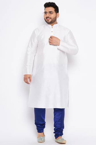 Men's white silk blend kurta pyjama set