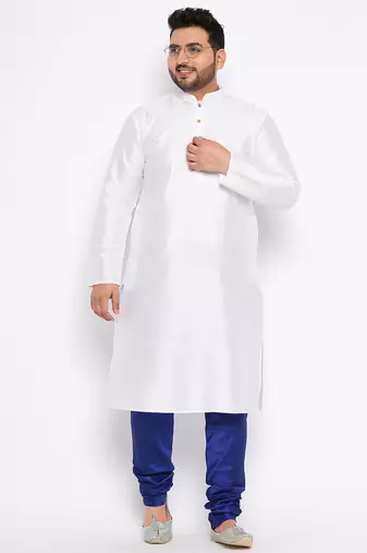 Men's white silk blend kurta pyjama set