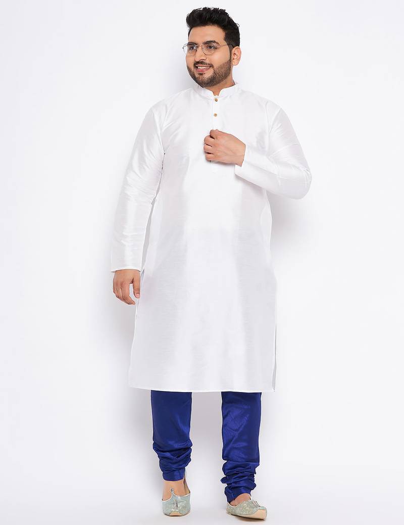 Men's white silk blend kurta pyjama set