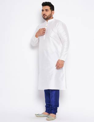 Men's white silk blend kurta pyjama set 2