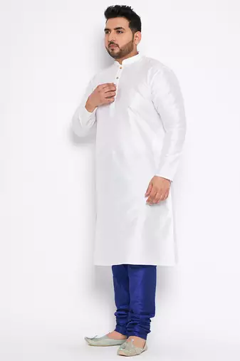 Men's white silk blend kurta pyjama set