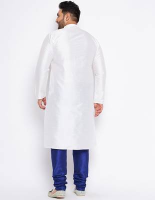 Men's white silk blend kurta pyjama set 3
