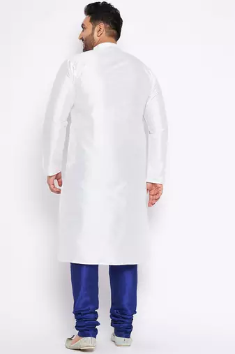 Men's white silk blend kurta pyjama set