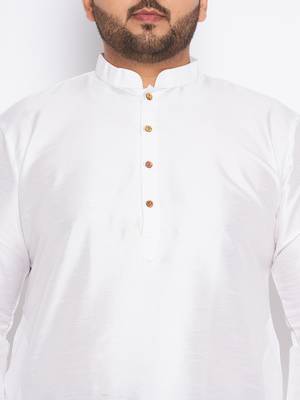 Men's white silk blend kurta pyjama set 4