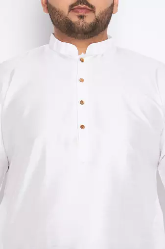 Men's white silk blend kurta pyjama set