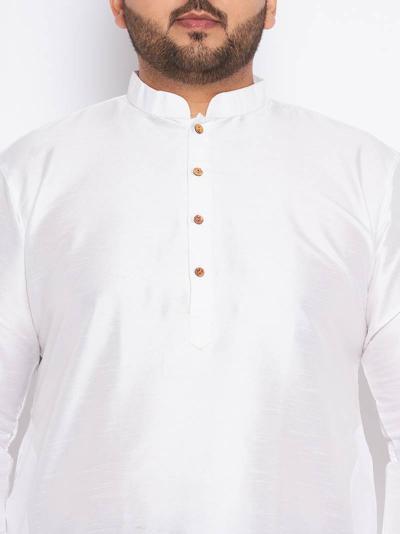 Men's white silk blend kurta pyjama set