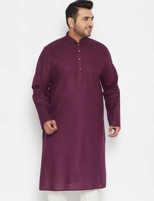 Men's purple cotton blend kurta 1