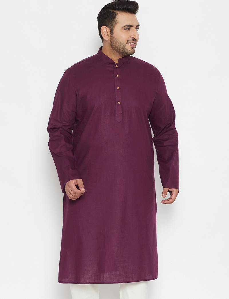 Men's purple cotton blend kurta