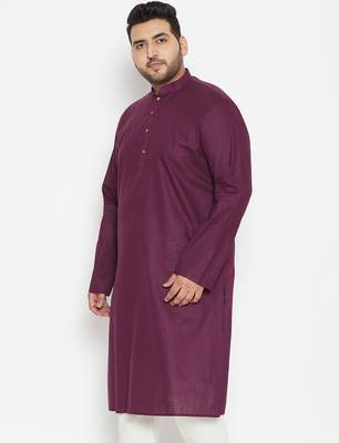 Men's purple cotton blend kurta 2