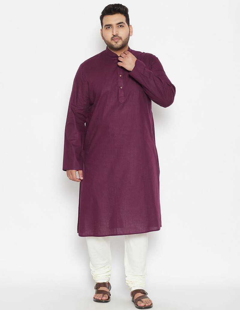 Men's purple cotton blend kurta