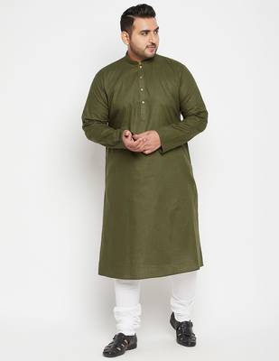 Men's mint green and white cotton blend kurta pyjama set 1
