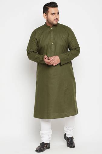 Men's mint green and white cotton blend kurta pyjama set