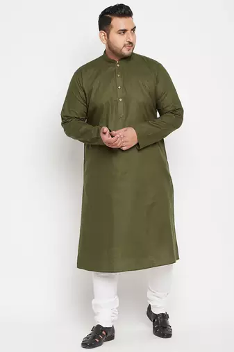 Men's mint green and white cotton blend kurta pyjama set
