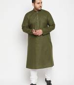 Men's mint green and white cotton blend kurta pyjama set