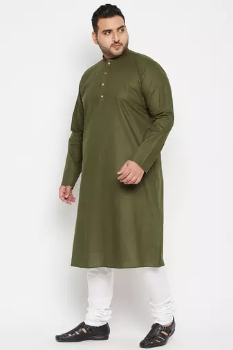 Men's mint green and white cotton blend kurta pyjama set