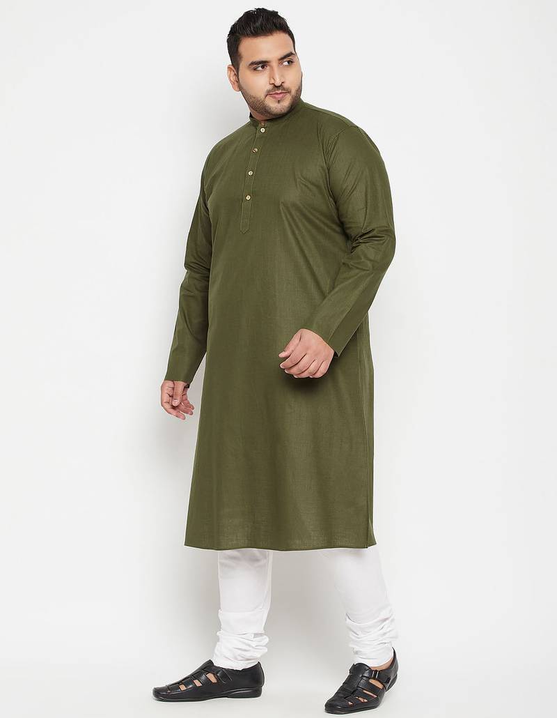Men's mint green and white cotton blend kurta pyjama set
