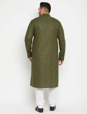 Men's mint green and white cotton blend kurta pyjama set 3