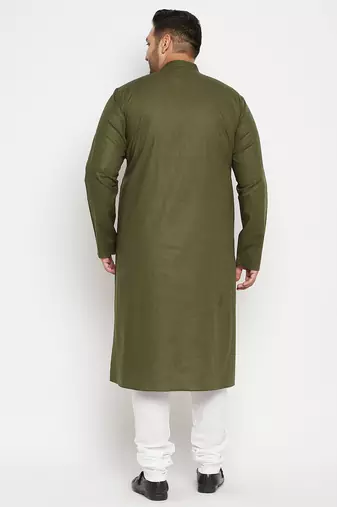Men's mint green and white cotton blend kurta pyjama set